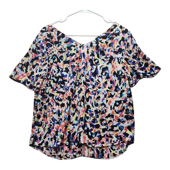 Metaphor Sheer Blouse Women L Pink Multicolor Floral Semi-Sheer Short Sleeve Top - Picture 6 of 14